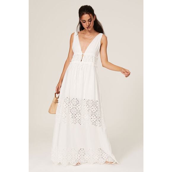 Jonathan Simkhai Waverly White Sleeveless Plunge V-Neck Eyelet Maxi Dress S - Picture 1 of 14